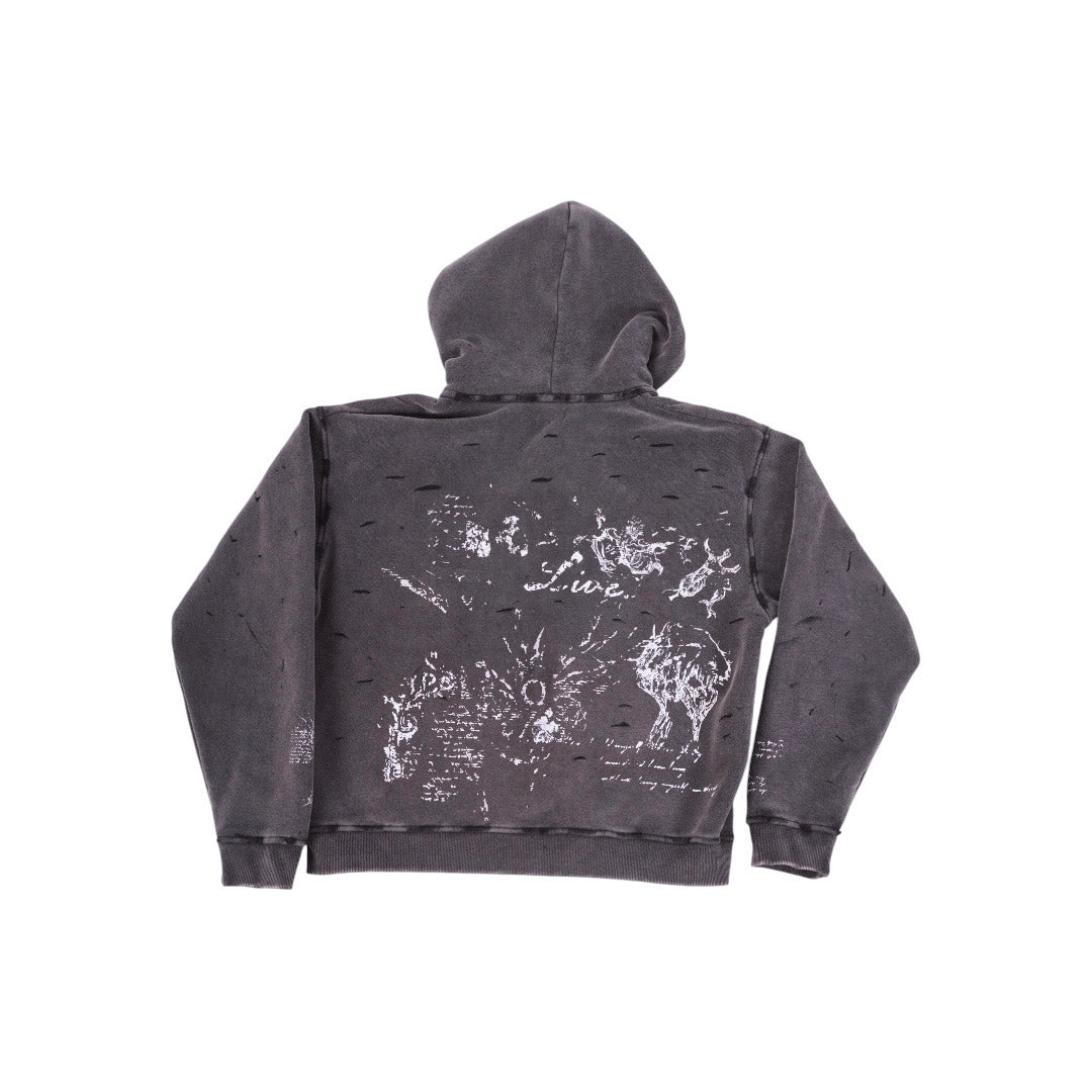 DÉPRIMÉ TOKYO GHOUL DISTRESSED ZIP-UP HOODIE